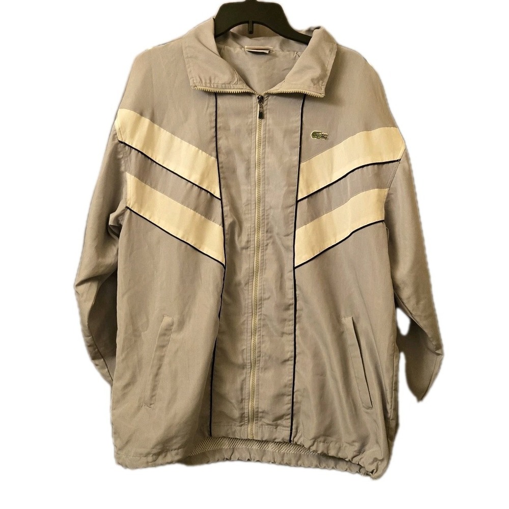 Vintage Chemise Lacoste Windbreaker Jacket Gray White Made in France Large L
